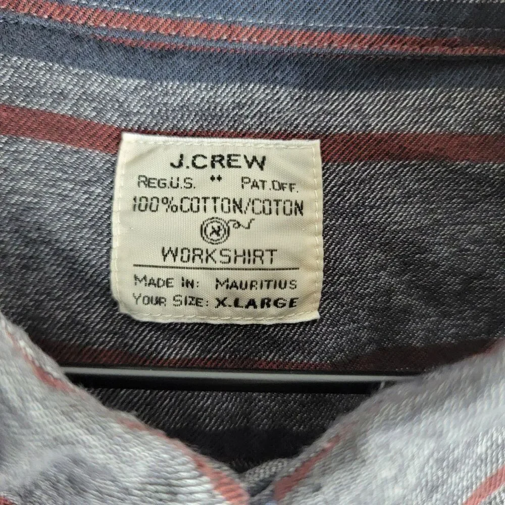 J.CREW Work Shirt Mens Size XL Gray Striped Long Sleeve Button Up Cotton Casual